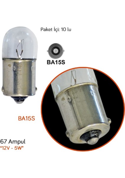 12V R5W 67 Park Stop Ampul BA15S (10 Adet)