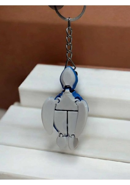 Eklemli Kaplumbağa 3D Anahtarlık – Mavi Beyaz | Hareketli Mini Çanta Süsü & Hediyelik | fiyatları