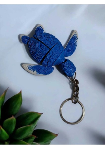 Eklemli Kaplumbağa 3D Anahtarlık – Mavi Beyaz | Hareketli Mini Çanta Süsü & Hediyelik | fırsatları