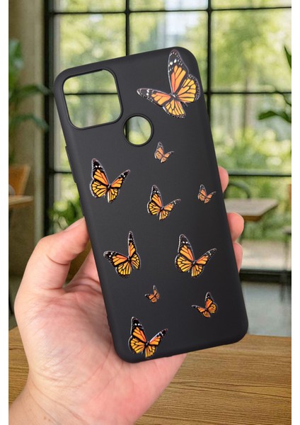Realme C25S Uyumlu Turuncu Kelebek Desenli Silikon Darbe Emici Klasik Korumalı Rubber Kılıf