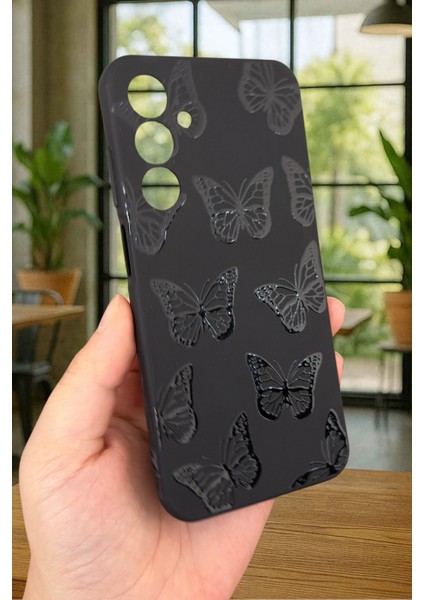Samsung Galaxy A25 - Siyah Kelebek Desenli Silikon Darbe Emici Klasik Korumalı Rubber Kılıf modelleri