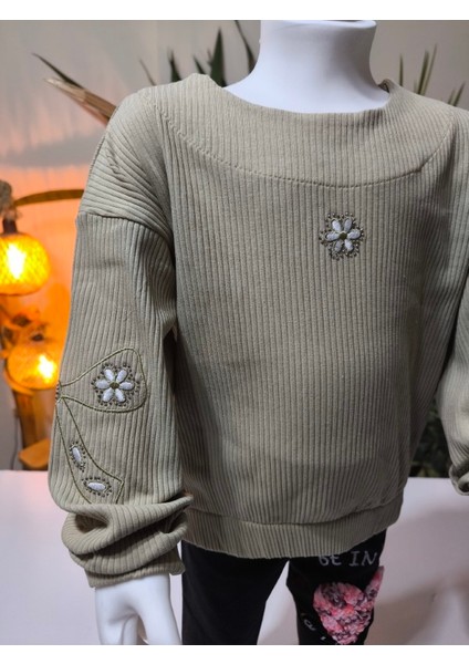 kız Çocuk Fitilli Taş Işlemeli Nakışlı Sweat Bluz Kaşkorse