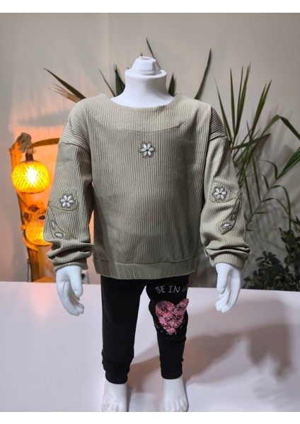 kız Çocuk Fitilli Taş Işlemeli Nakışlı Sweat Bluz Kaşkorse