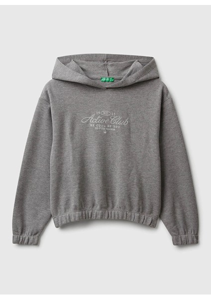 Nakışlı Kız Çocuk Antrasit Melanj Sweatshırt 3UODC204X