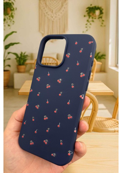 iPhone 14 Plus ve 15 Plus -Mini Kiraz Desenli Silikon Darbe Emici Klasik Korumalı Rubber Kılıf modelleri