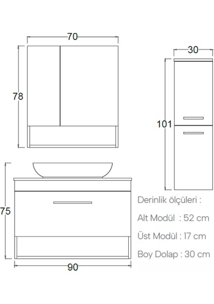 Adel Banyo Dolabı 90 cm (Boy Dolabı Dahil Değildir.) fırsatları