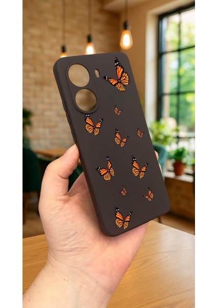 Xiaomi Poco X7 Pro Turuncu Kelebek Desenli Silikon Darbe Emici Klasik Korumalı Rubber Kılıf modelleri