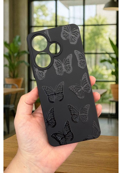 Xiaomi Redmi 13 4g Siyah Kelebek Desenli Silikon Darbe Emici Klasik Korumalı Rubber Kılıf