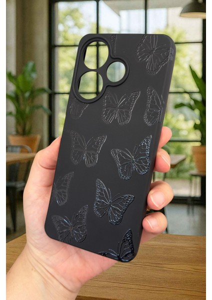 Xiaomi Redmi 13 4g Siyah Kelebek Desenli Silikon Darbe Emici Klasik Korumalı Rubber Kılıf modelleri