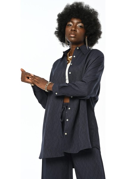 Kadın Kolu Bağlamalı Desenli Gömlek