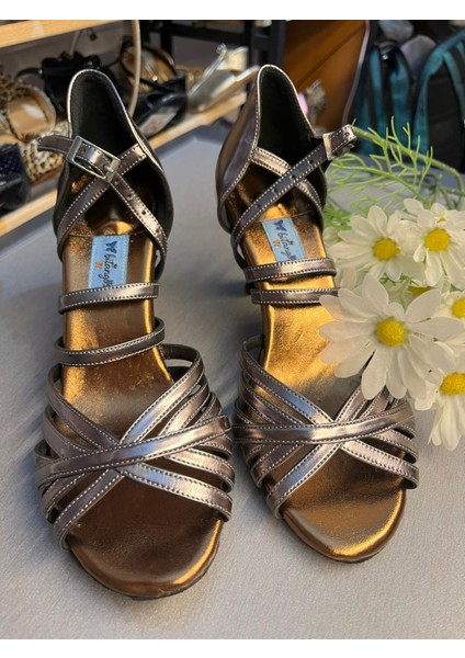 Antrasit 7 Bantlı Kapalı Topuk Tango-Dans ve Salon Ayakkabısı 7 cm (11PONT) Tango Topuk fiyatları