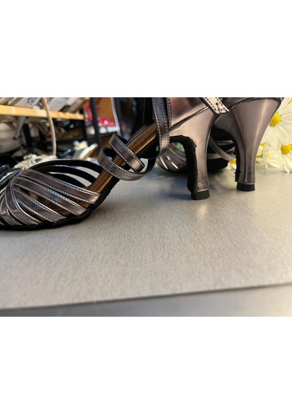 Antrasit 7 Bantlı Kapalı Topuk Tango-Dans ve Salon Ayakkabısı 7 cm (11PONT) Tango Topuk fırsatları