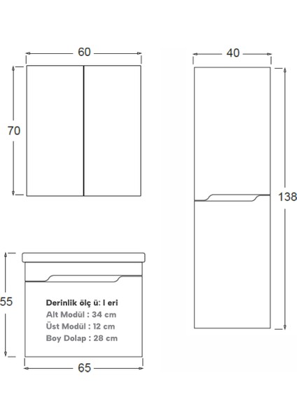 Mılano Banyo Dolabı 65 cm (Boy Dolabı Dahil Değildir.) fırsatları