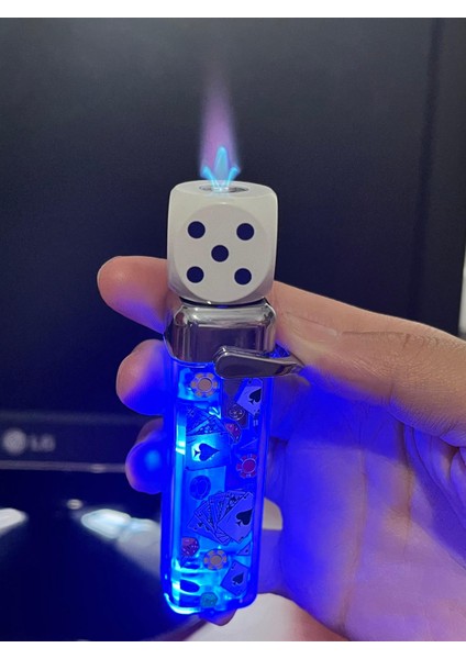 Yeni Sıradışı Iskambil Kagıdı Poker Desenli Işıklı Dönen Zar Özellikli Süper Lüx Çakmak