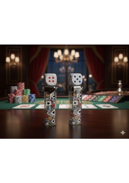 Yeni Sıradışı Iskambil Kagıdı Poker Desenli Işıklı Dönen Zar Özellikli Süper Lüx Çakmak modelleri