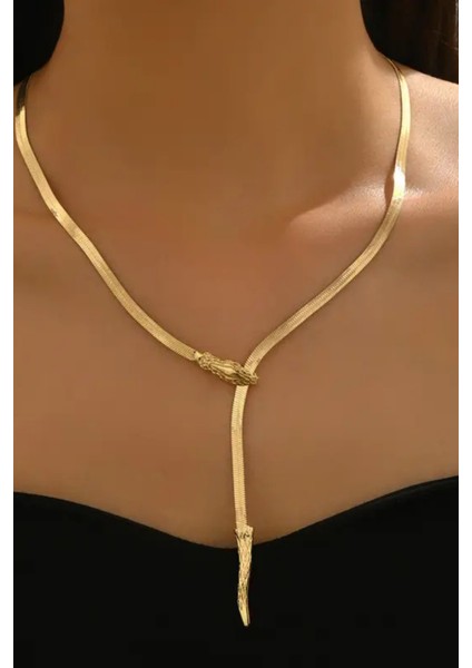 1 Adet Lxalry Kadın Y-Şekilli Hip-Hop Kolye – Ayarlanabilir Yılan Zincirli, Siyah & Altın Minimalist Tasarım, Moda Aksesuarı