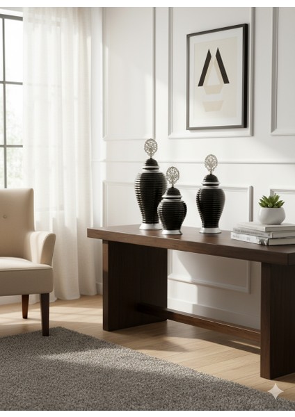 Siyah Gümüş Renk 3’lü Lüks Dekoratif Küp Seti | 50-45-28 cm Seramik Ev Aksesuarı fiyatları