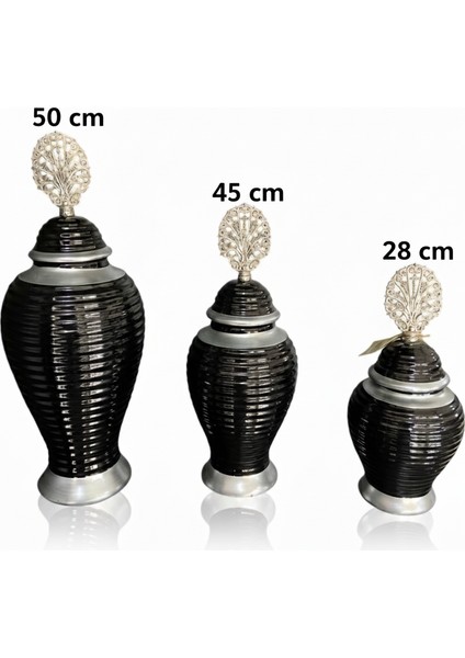 Siyah Gümüş Renk 3’lü Lüks Dekoratif Küp Seti | 50-45-28 cm Seramik Ev Aksesuarı modelleri