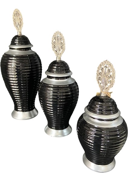 Siyah Gümüş Renk 3’lü Lüks Dekoratif Küp Seti | 50-45-28 cm Seramik Ev Aksesuarı indirimleri