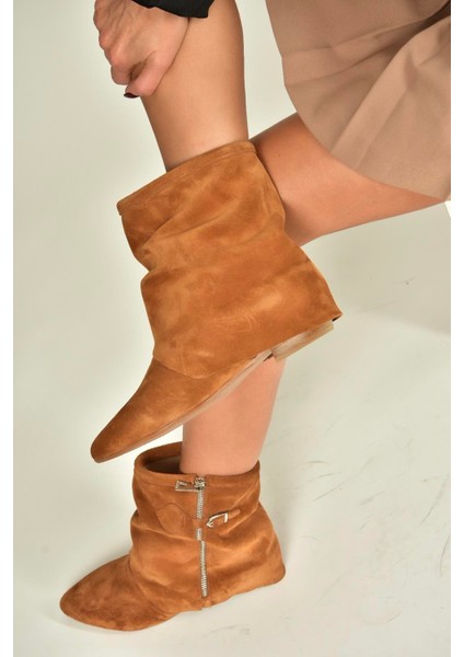 V380614202 Taba Hakiki Deri Süet Fermuar Detaylı Günlük Kadın Bot fırsatları