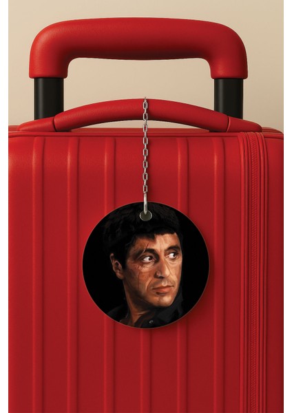 Desenli Baskılı Pleksi Zincir Aparatlı Bavul Etiketi Valiz Etiketi Pacino