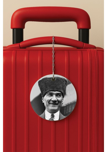 Desenli Baskılı Pleksi Zincir Aparatlı Bavul Etiketi Valiz Etiketi Atatürk Paşa 1923