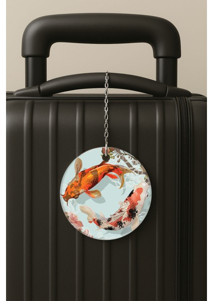 Koi Desenli Uv Baskılı Pleksi Bavul Etiketi Seyahat Tatil Valiz Etiketi