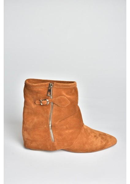 V380614202 Taba Hakiki Deri Süet Fermuar Detaylı Günlük Kadın Bot indirimleri