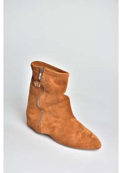 V380614202 Taba Hakiki Deri Süet Fermuar Detaylı Günlük Kadın Bot