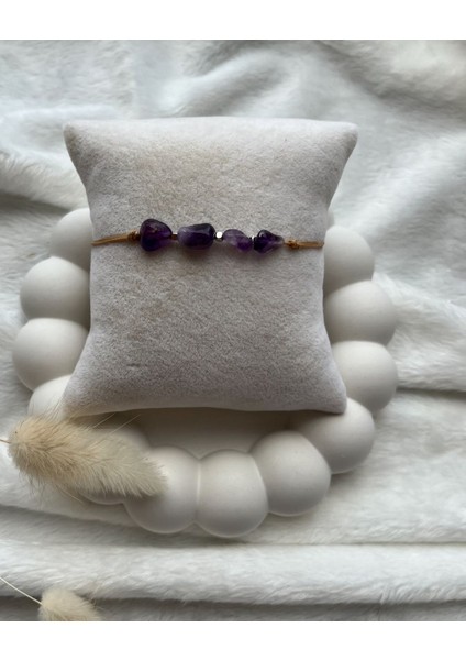 Ametist Taşı Ayarlanabilir Ip Bileklik Halhal