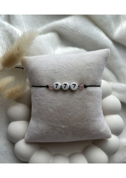 777 Melek Sayılı Pembe Kuvarslı Bileklik Halhal El Yapımı