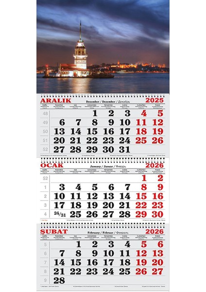 2026 Yılı Gemici Takvimi-Gece Işıkları ve Kız Kulesi