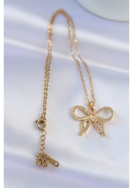 316L Çelik Zincir Gold Renk Zirkon Taşlı Fiyonk Kolye fiyatları