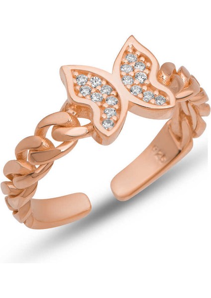 Gümüş Ayarlanabilir Rose Kelebek Kadın Yüzük