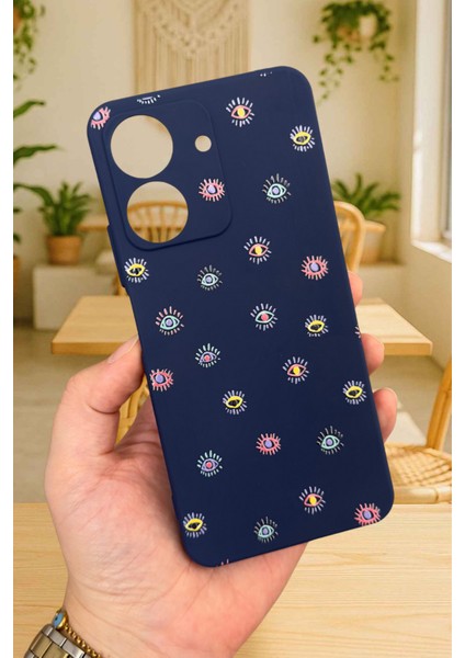 Redmi 13C-RENKLI Evil Eye Desenli Lansman Kamera Korumalı Yumuşak Silikon Rubber Kılıf