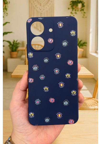 Redmi 13C-RENKLI Evil Eye Desenli Lansman Kamera Korumalı Yumuşak Silikon Rubber Kılıf fiyatları