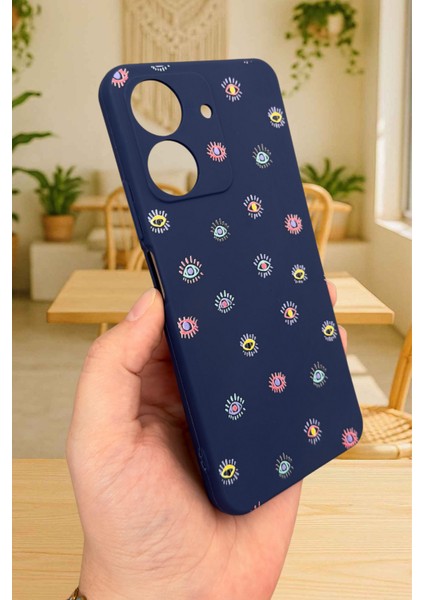 Redmi 13C-RENKLI Evil Eye Desenli Lansman Kamera Korumalı Yumuşak Silikon Rubber Kılıf modelleri