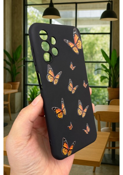 Samsung Galaxy A13 - Turuncu Kelebek Desenli Silikon Darbe Emici Klasik Korumalı Rubber Kılıf modelleri