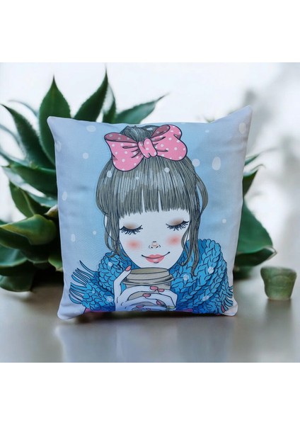 Dijital Baskı Tek Tarafı Kahve Içen Kız Teması Anime Stil Pamuklu Kırlent Kılıfı fiyatları