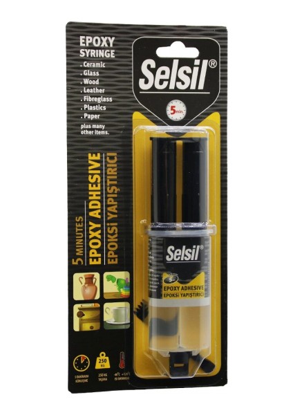 Selsil Epoxy Syrınge Adhesive Şırınga Epoksi Yapıştırıcı 28GR. Alüminyum - Cam - Porselen - Seramik - Ahşap - Metal (5324)