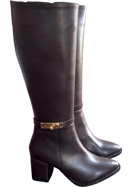 Jeoli Kahverengi Cilt Topuklu Çizme