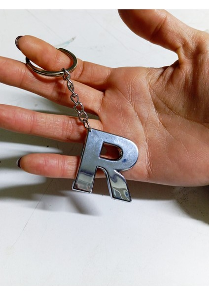 R Harfi Plastik Krom Kaplama Anahtarlık- Harf Çanta Süsü