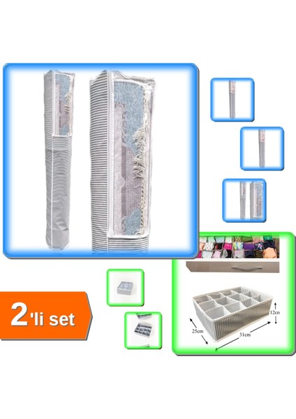 Pencereli Halı Hurcu 4 M2 + 12 Bölmeli Pratik Çekmece Düzenleyici Organizer - 2li Set G5H6I