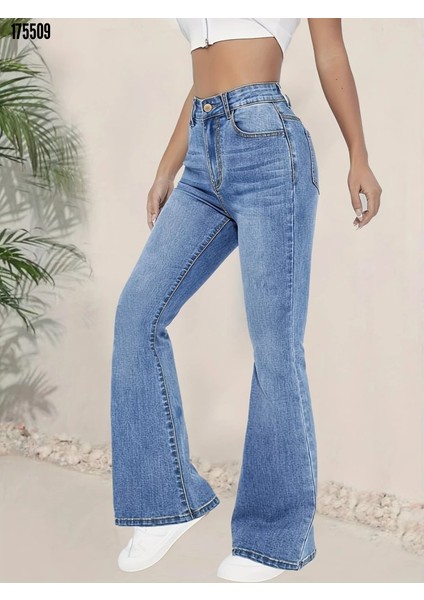 Yüksek Bel Ispanyol Paça Büyük Beden Kot Pantolon 175509