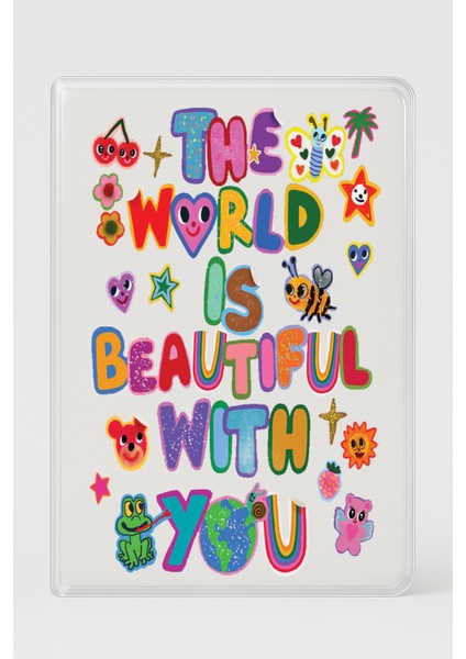 Şeffaf Pasaport Kılıfı Kalın Mikron Kart Bölmeli Desenli Pasaport Kabı - The World