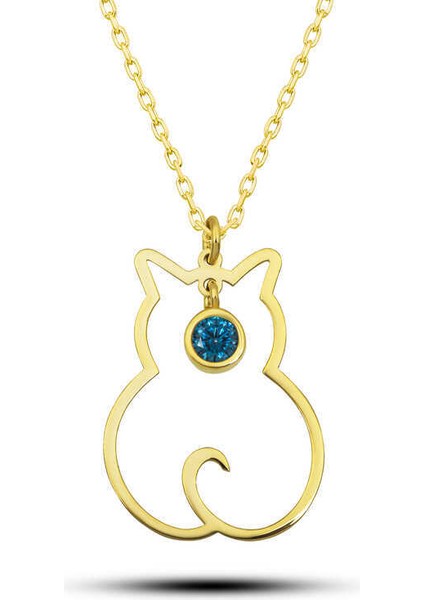 Gümüş Aralık Ayı Doğum Taşı Kedi Kadın Kolye