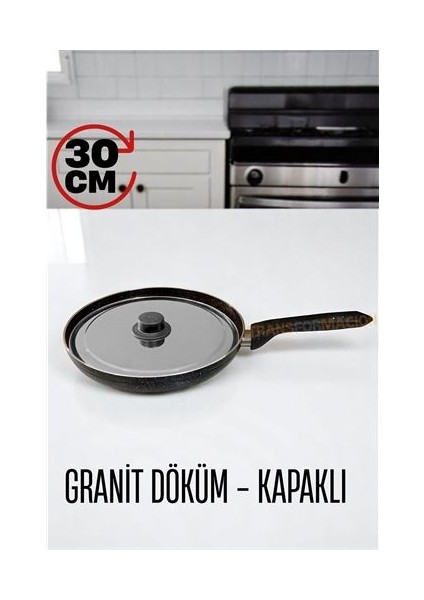 Granit Döküm Tava Paslanmaz Çelik Kapaklı -Yapışmaz Taban 30 Cm
