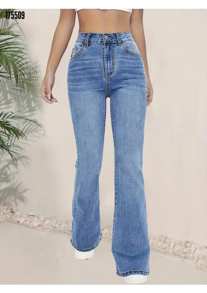 Yüksek Bel Ispanyol Paça Büyük Beden Kot Pantolon 175509 fırsatları