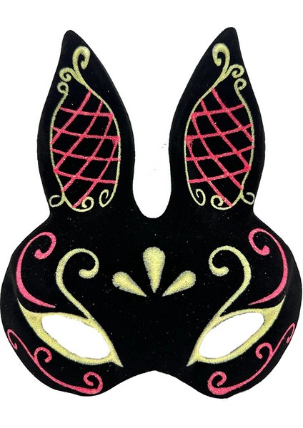 Bfs Siyah Renk Kırmızı Gold Simli Siyah Süet Kaplama Tavşan Maskesi 18X16 cm fiyatları