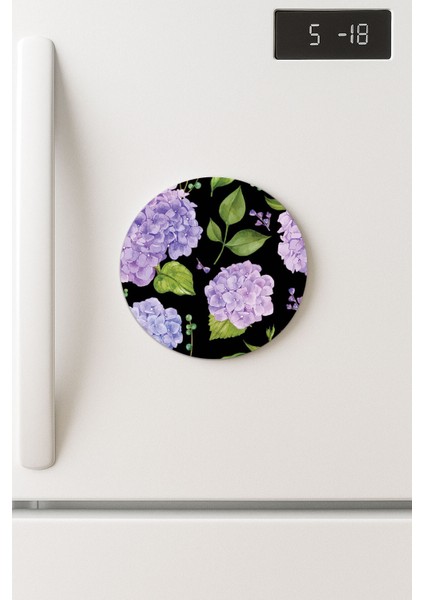 Desenli Temalı Yuvarlak Buzdolabı Magnet – 10X10 cm Ortanca Çiçek